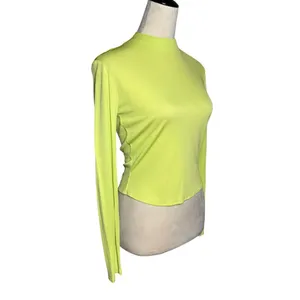 FNR Lime Green‎ Long Sleeve Mock Neck Cropped Top M | Y2K Dopamine Made in USA thumbnail 2