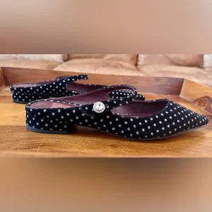 KATE SPADE Meg Black Velvet Rhinestone Button Polka Dot Pointed Mule Shoes thumbnail 2