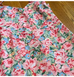 LPA From Revolve Floral Mini Dress XS Pink Green Ruffle Hem thumbnail 3