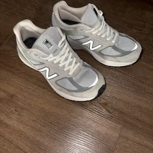 New Balance Gray and White Mesh Suede Sneakers thumbnail 2