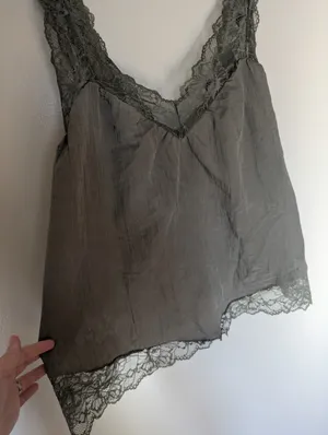 Free People Lace Trim Satin Camisole Oversized Gray Green XS thumbnail 2