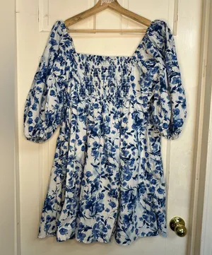 Abercrombie and Fitch Emerson Mini Dress Blue and White Floral Dress LT Large thumbnail 1
