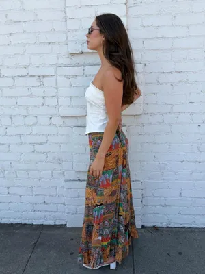 Free People Vtg 70s 80s boho animal print safari multicolored maxi skirt- sz L - elastic is pretty worn #boho thumbnail 3