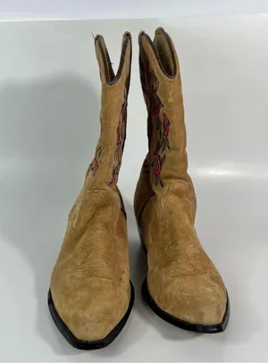 Vintage American West Trading Co. Brown Suede Rose Embroidered Cowgirl Boots 8 thumbnail 2