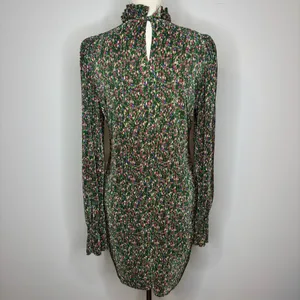 Asos - Plisse Frill Neck Mini Dress in Dark Green Floral thumbnail 6