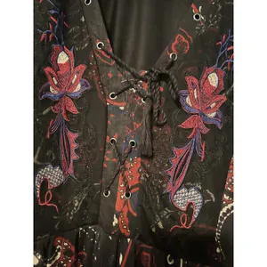 REBA | Black Paisley Print Midi Dress Sheer Sleeves Metallic Detail | Size L thumbnail 2
