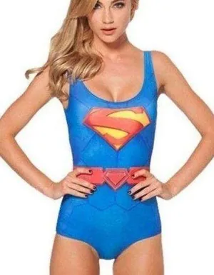 Superwoman One Piece Swimsuit Women “one size” Blue Superhero Swimwear Superman thumbnail 1