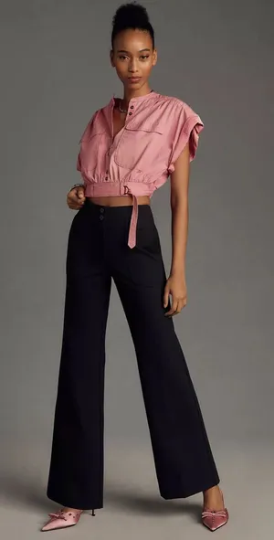 Anthropologie Maeve The Naomi Ponte Wide-Leg Flare Pants 2 Petite thumbnail 1