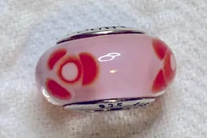 Pandora Authentic Retired Captivating Pink Red Flower Murano Glass Charm thumbnail 3