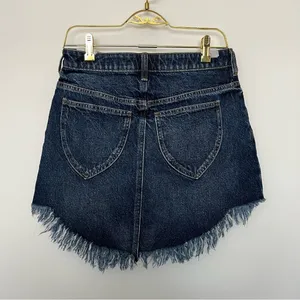 Free People Bailey Raw Hem Fringe Denim Jean Asymmetrical Mini Skirt Size 27 thumbnail 3