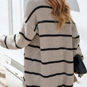Casual Striped Cardigan Long Sleeve Grey Women Cardigans (Women's) thumbnail 2