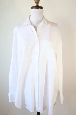 ZARA White Button Down Shirt Cotton Tunic Basic French Cuff Minimalist Small thumbnail 1