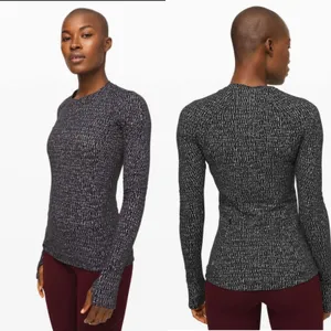 Lululemon Size 6 Runderful Long‎ Sleeve Knotted Jacquard Black White Running Gym thumbnail 2