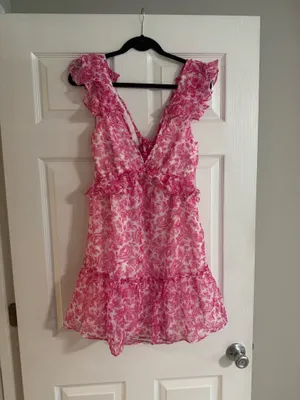 AQUA Pink Floral Ruffle Trim Mini Dress thumbnail 6