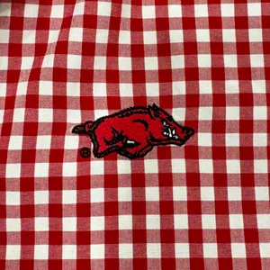 Thomas Dean Collegiate Arkansas Razorbacks Shirt Mens Medium Red Gingham Button thumbnail 3