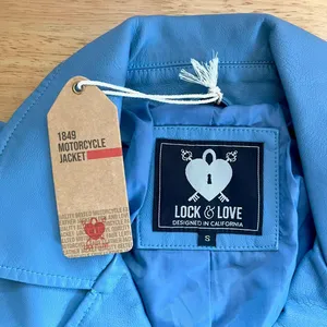 NWT Lock & Love Blue Faux Leather 1984 Motorcycle Belted Cropped Jacket S thumbnail 5