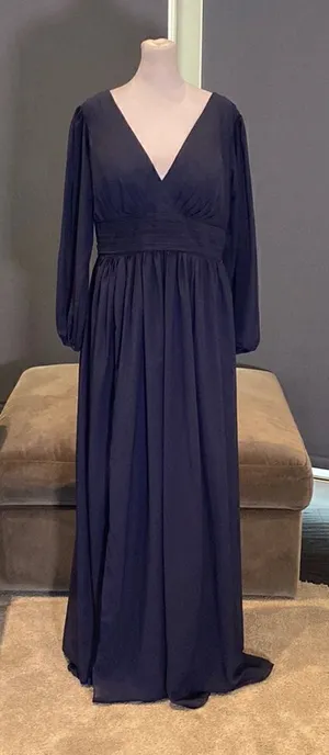 Women’s Blue Full Length V-Neck Corset Bridesmaid Dress Leg Split Size 14 thumbnail 1