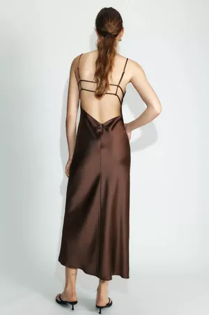 Zara Elegant Brown Satin Slip Dress Evening Party Wedding Casual thumbnail 4