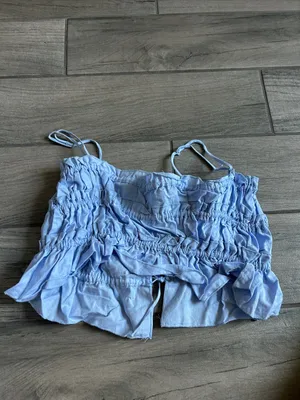 Zara Light Blue Ruffle Tie-Front Tank Top thumbnail 5