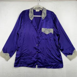 Victoria's Secret M Pajama Set Vintage Gold Label Purple Satin Lace Trim 2pc thumbnail 3