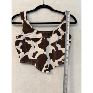 Lone Star Cow Print Corset Top Womens Small Brown White Denim Smocked Crop Tank thumbnail 5