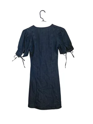Sim & Sam Short puff Sleeve w/ Bows Button-Front Denim Dress coquette western thumbnail 6