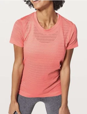 Lululemon Breeze By Short Sleeve Top Coral Perforated Athleisure Women Sz S/M thumbnail 1
