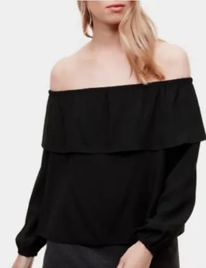 Wilfred Aritzia Womens Small Morel Black Off-Shoulder‎ Blouse Top Ruffle thumbnail 1