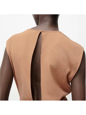 Zara Sleeveless V-Neck Jumpsuit with Side Knot in Camel Brown thumbnail 5