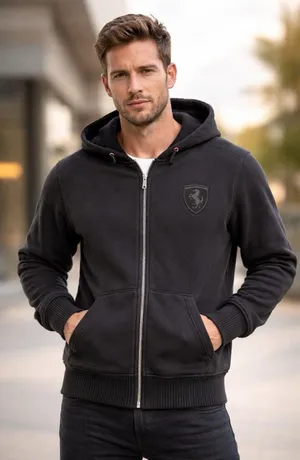 Men’s Puma Black Full Zip Ferrari Brand Hoodie Embroidered Size Medium Licensed thumbnail 1