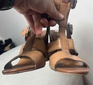 Aldo Strappy Gladiator Stacked Block Heel Leather Sandals Cognac Sz 9 thumbnail 3