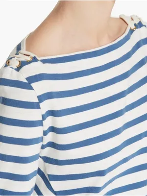 Veronica Beard Lincoln Mariner Striped Lace Up Shoulder Top Medium‎ Nautical thumbnail 10