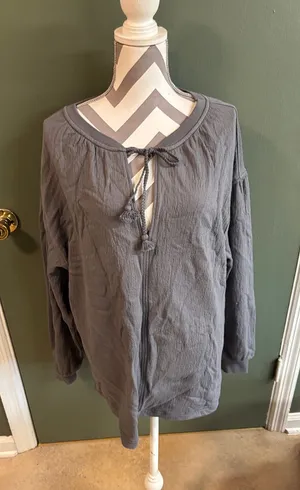 aerie Charcoal Gray Tie-Front Sweatshirt thumbnail 1