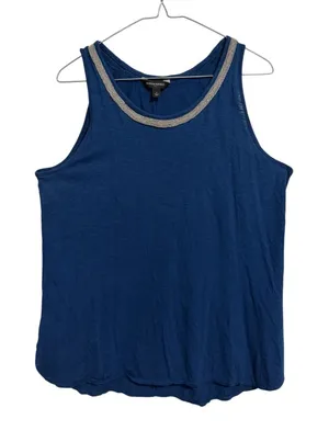 Banana Republic Blue Cotton Modal Tank Top Metallic Chain‎ Trim Size L thumbnail 1