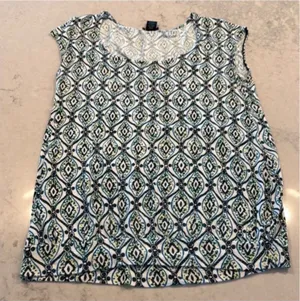 Ann Taylor Green and Blue Patterned Top Medium thumbnail 1