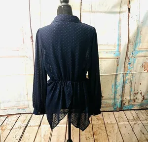Women’s Long Sleeve Sheer Button Down Blouse Navy Size Large thumbnail 6
