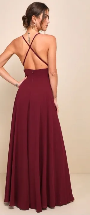 LULU's Bridesmaid Prom Wedding Flowy Romantic Flowy Sexy Chiffon Maxi Dress thumbnail 1
