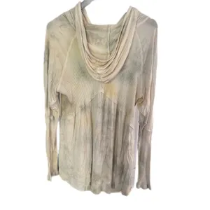 POL‎ Cream Tie Dye Ribbed Hooded Henley Tunic Top Size L Oversized Boho thumbnail 3
