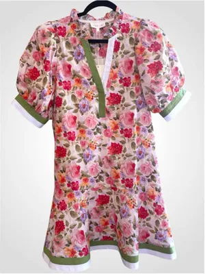 Entro Floral Print Contrast Trim Mini Dress Size S thumbnail 1