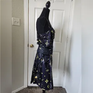 Black Celestial Print Dress Star Moon Lace Up Zipper XL thumbnail 3