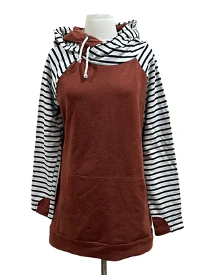 Vanilla Bay Rust Orange Double-hood Navy Striped Sweatshirt Size Large thumbnail 1