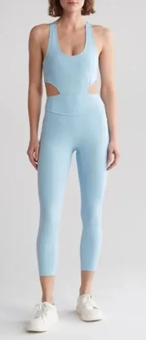 Free People Movement SzS Baby Blue Back It Up Sleeveless Cut Out Jumpsuit 1Piece thumbnail 1