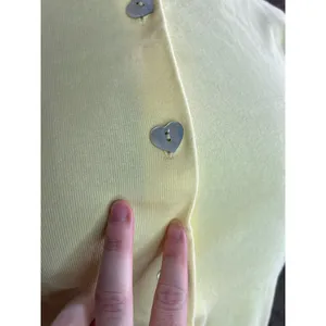Christopher & Banks cardigan sweater ruffle hem heart button yellow thumbnail 3