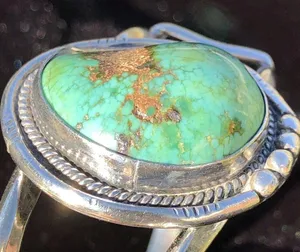 Vintage Southwest Navajo Sterling Silver Turquoise Cuff Bracelet thumbnail 3