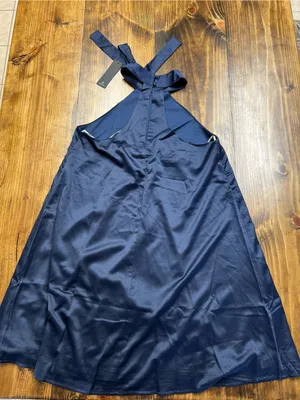 Lulus Headed Out Tonight Navy Blue Satin Halter Swing Dress Size Medium NWT thumbnail 12