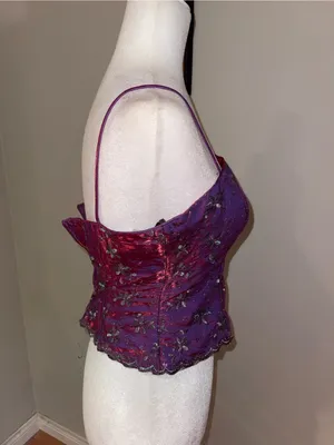Purple Floral Beaded Spaghetti Strap Top thumbnail 4