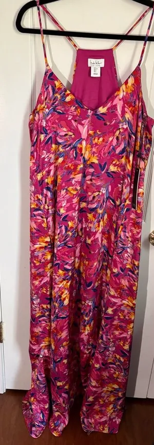 Nicole Miller New York Floral Maxi Dress Pink Racerback NWT Size L thumbnail 1