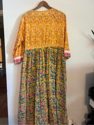 Women's Boho Ethnic Cotton Kurta Yellow Surplice Neck Maxi Dress thumbnail 6