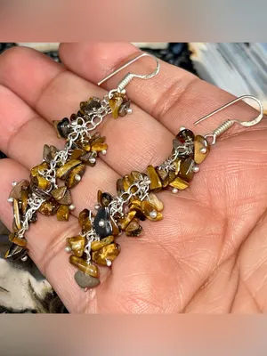 Nuggets of Golden Yellow Tiger Eye Earrings 2 1/2” thumbnail 2