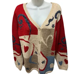 VTG Coldwater Creek Hearts Button Up Patchwork Cardigan Sweater Sz XL Grandma thumbnail 4